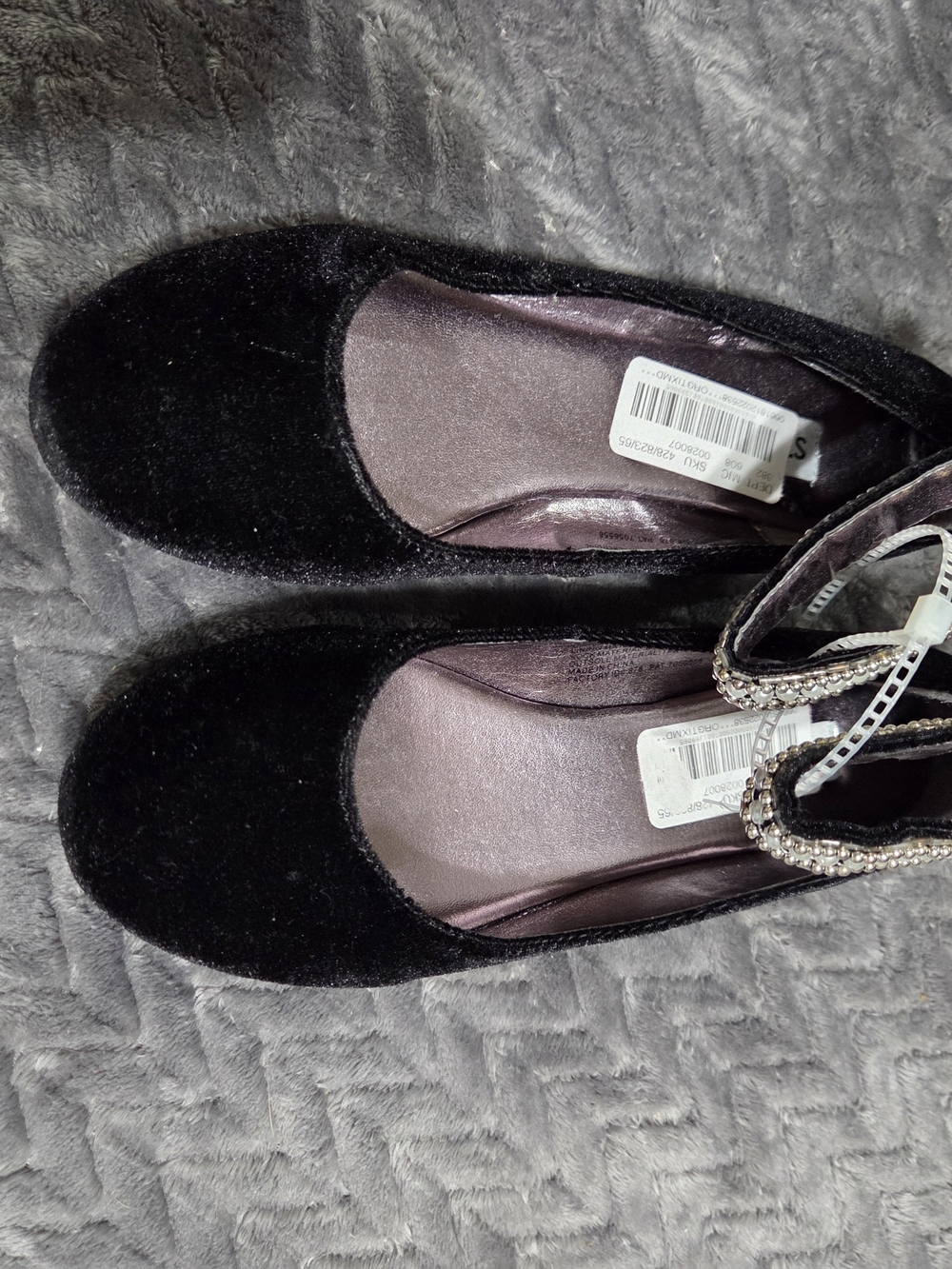 Black Velvet Crystal-Ankle Kids Flats